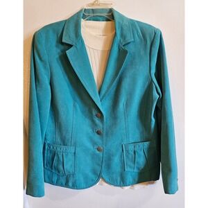 Conrad C Collection Teal Faux Suede Blazer Jacket Women SZ 14 Pleated Pockets